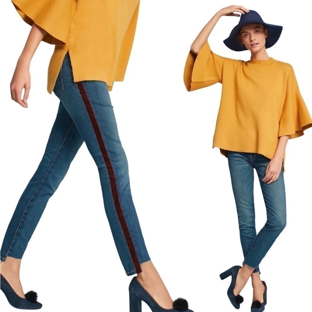 CURRENT/ELLIOTT THE STILETTO TOWNIE W/SLANTED STEP HEM TUXEDO STRIPE DENIM JEANS